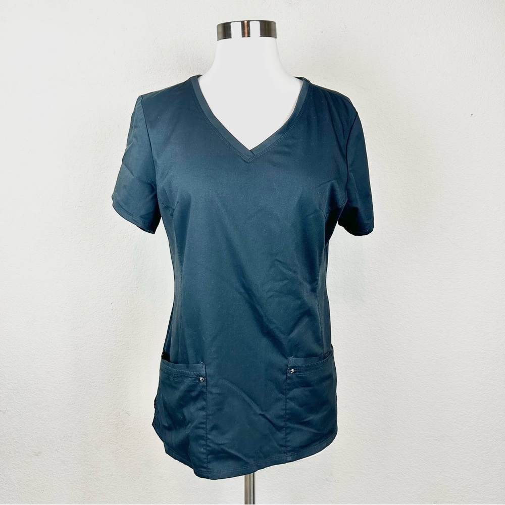 Purple Label Yoga by Healing Hands Black V-Neck Scrub Top